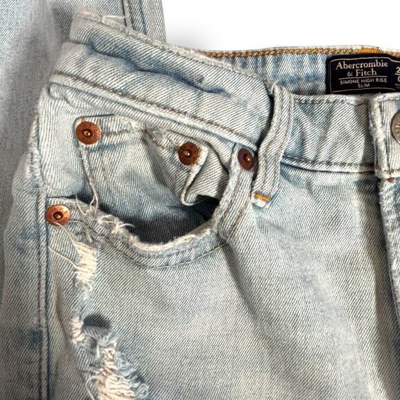 Abercrombie & Fitch Simone High Rise Slim Jeans Size 25R Distressed Light Wash - Picture 5 of 11